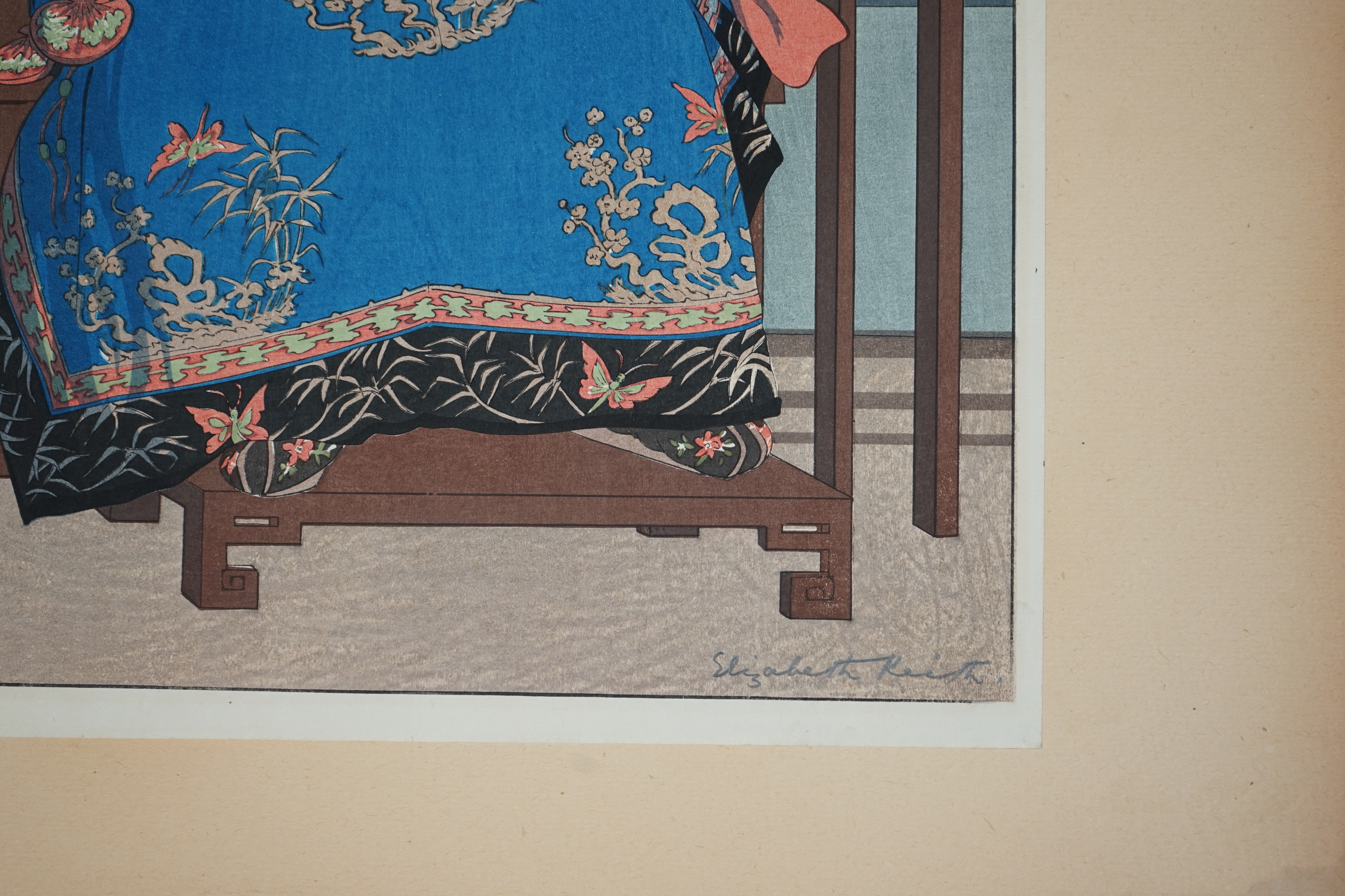 Elizabeth Keith (Scottish, 1887-1956), 'Manchu Lady of the Last Dynasty - Peking 1925', woodblock print, 45 x 31.5cm